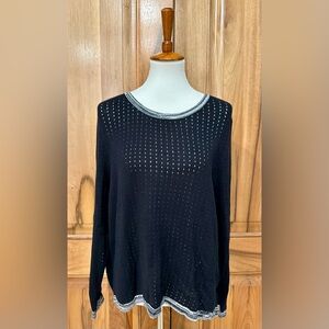 Nicole Alexander - Perforated Semi-Sheer Knit Wrap Top Black/Gray - EUC, XL